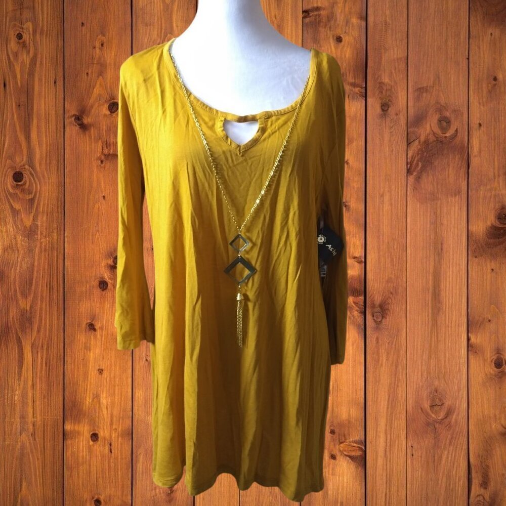 Ashley Blue 3/4 Sleeve Blouse Top Necklace Accent Size XL Business Casual